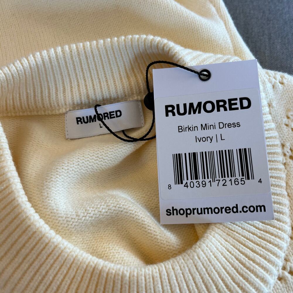 Rumored Ivory Cream Birkin Knit Crew Neck Mini Dress Eyelet Bodice NWT Large - Picture 11 of 14